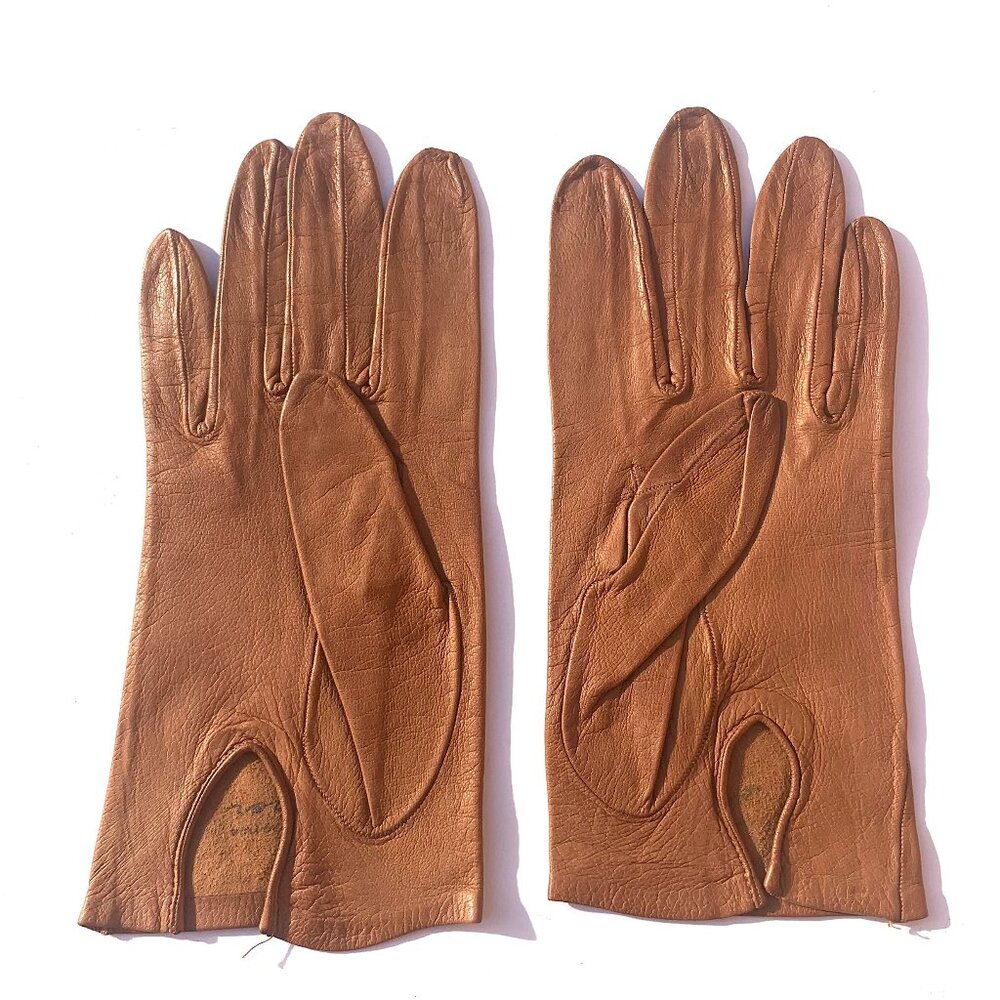 VTG Women’s Lederer de Paris Leather Dress Gloves Cognac, ‘60s Size 7